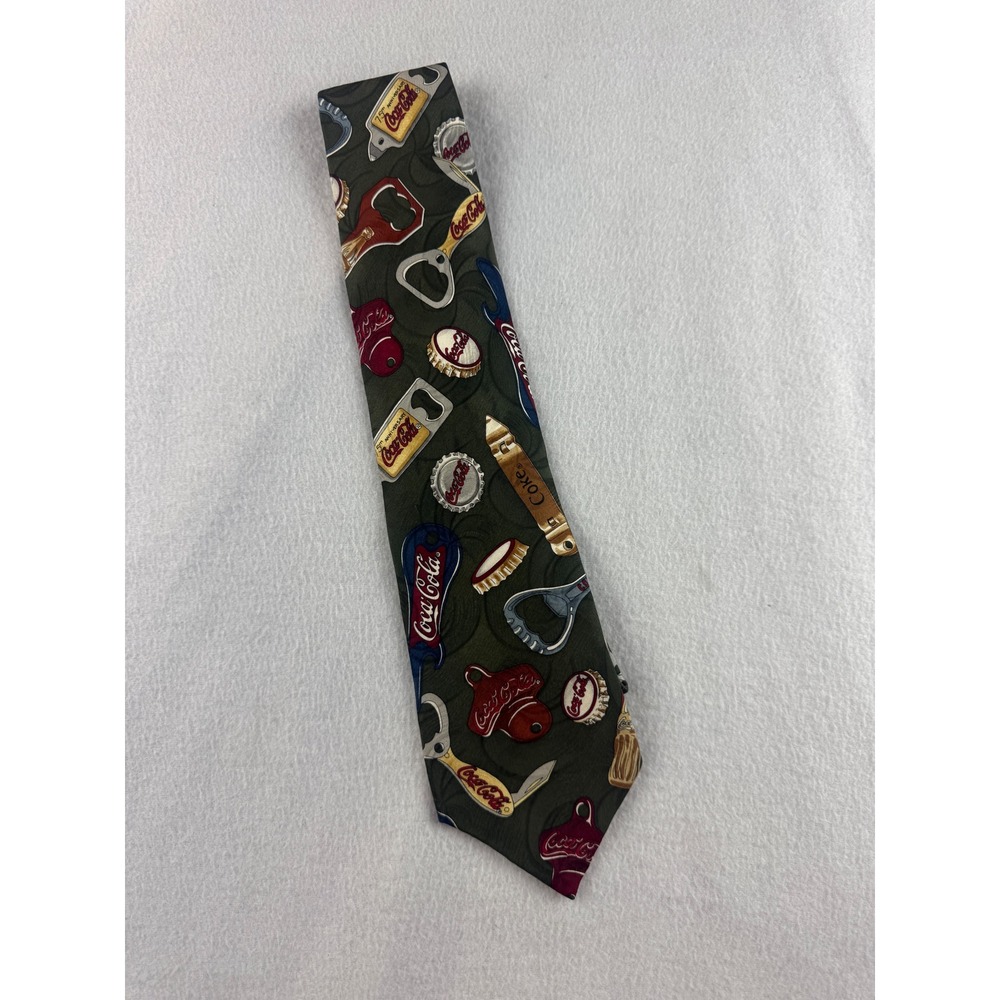 Vintage Coca Cola Necktie‎ Bottle Opener and Cap Print Novelty Neck Tie